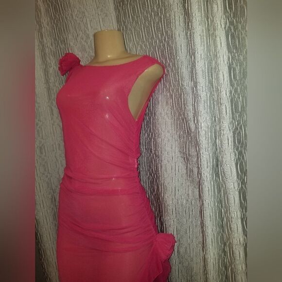 Women 3D Flower Irregular Ruffle Dress Y2k Sleeveless Split Long Dress LARGE - Picture 9 of 16